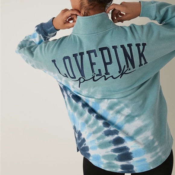 PINK Victoria's Secret Women's Varsity Half Zip Pullover Sweater Tie-Dye - Picture 3 of 9
